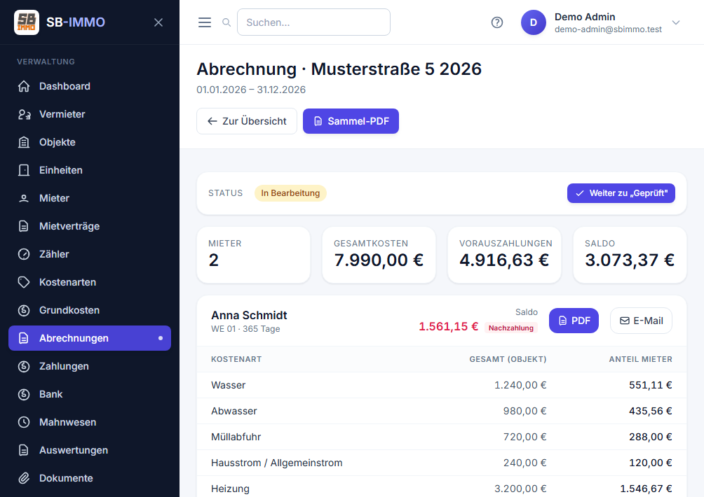 Nebenkostenabrechnung