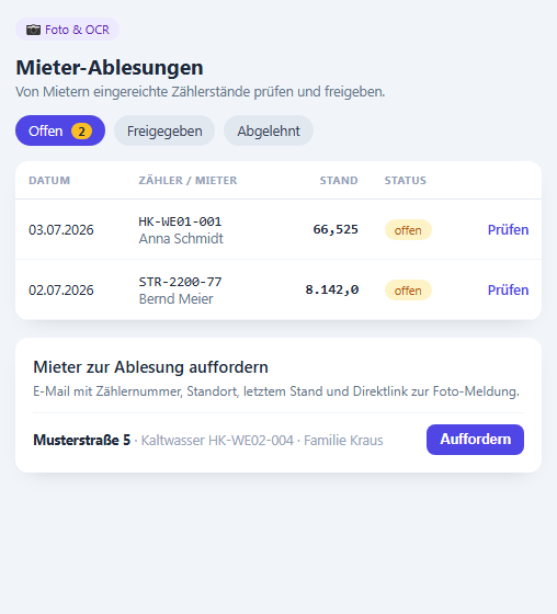 Vermieter prüft und gibt Ablesung frei